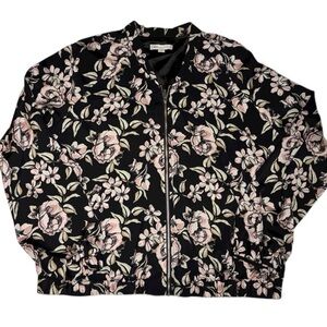 Cato Floral Bomber Jacket Black Pink Zip Up Lightweight XL
